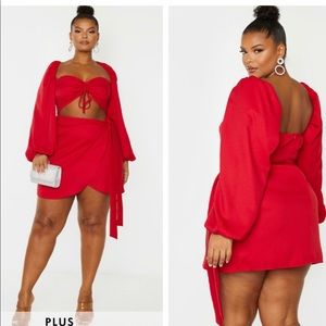 PrettyLittleThing Plus red Tie dress